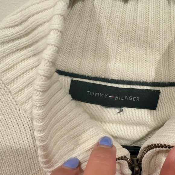 VTG Tommy Hilfiger Men's Cream Quarter-Zip Knit Sweater - Picture 3 of 5